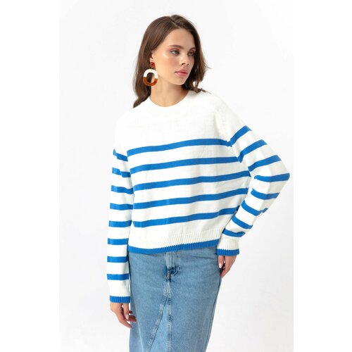 Lafaba Women's Blue Oversize Striped Knitwear Sweater Slike