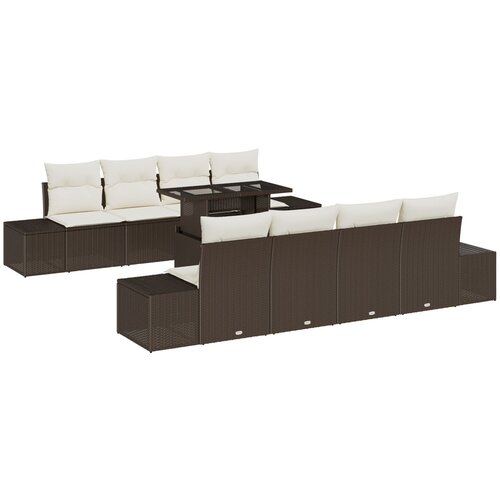 VidaXL 9 komadni vrtni sofa set s jastučićima smeđi poli ratan Slike