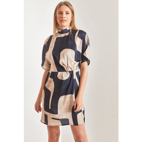 Bianco Lucci Women&amp;#039;s Double Breasted Collar Skirt Lined Pleated Patterned Dress Slike