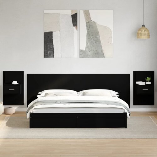  The Living Store Posteljno vzglavje z omaricami črno 240 cm inženirski les - Posteljno Vzglavje Z Omarico, (21495984) Cene