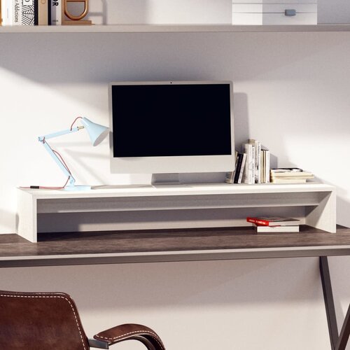 vidaXL Stalak za monitor bijeli 100 x 27 x 15 cm od masivne borovine Cijene