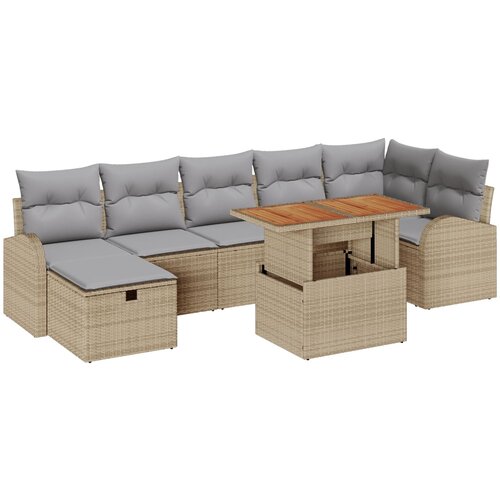 vidaXL 8-delna vrtna sofa z blazinami Bež Poli Ratan, 2-sedežna vrtna sofa s shrambo in blazinami Bež Poli Ratan Cene