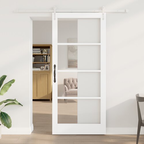 vidaXL drsna vrata s kompletom pribora bela 93x211 cm iz masivnega bora, notranja vrata z steklom 'ORKDAL'bela 93x211x4 cm Cene