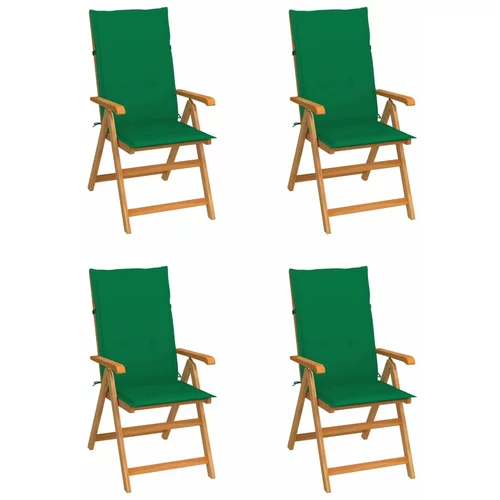 vidaXL Vrtni stoli 4 kosi z zelenimi blazinami trdna tikovina