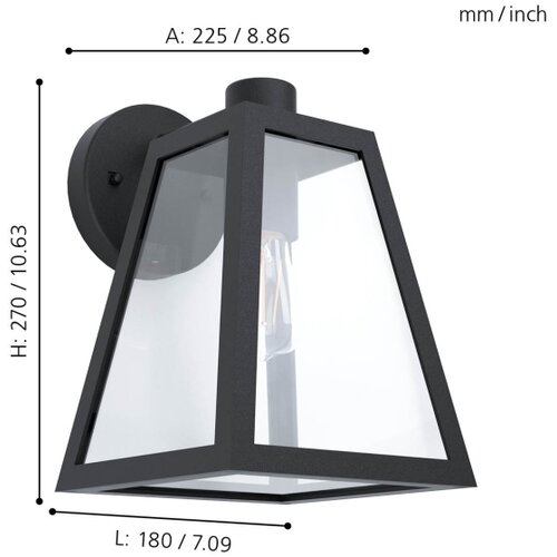Eglo Mirandola spoljna zidna lampa/1, e27, 60w, ip44, aluminij/staklo/crna Cene