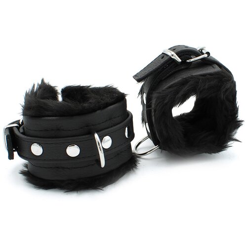 Kiotos Fluffy Inside Black Leather Handcuff Slike