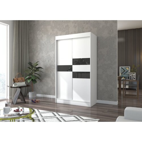 ADRK Klizni ormar BATIA s lakobel staklom 120 cm - BIJELA-LAKIRANA CRNA, VISOKI SJAJ Cijene
