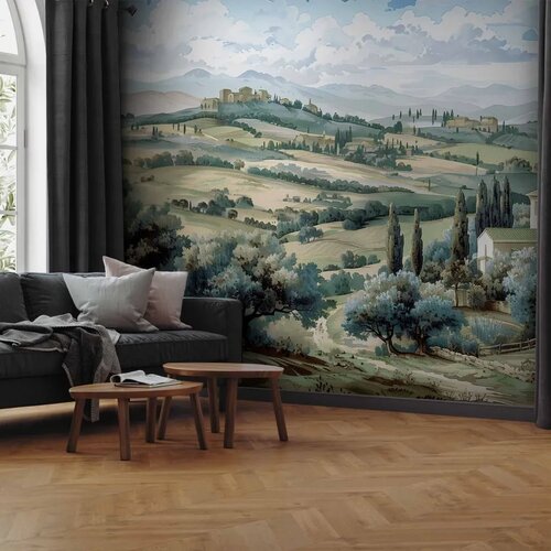  Foto tapeta - Landscape with Green Fields and Trees Tuscan Sunny View 392x280 Samoljepljiva Cene