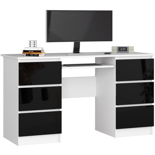 AKORD RAČUNALNIŠKA MIZA A-11 135 cm 6 Predalov BELE / ČRNE SIJAJNE, (21702492) Cene