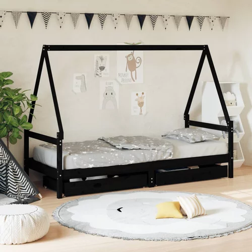 vidaXL Okvir za dječji krevet s ladicama crni 90 x 190 cm od borovine