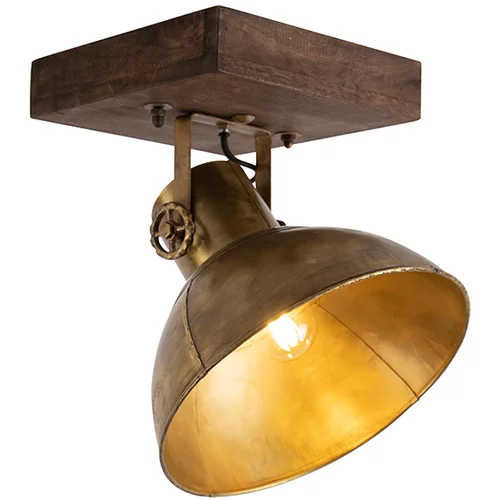 QAZQA Industrijski stropni reflektor v bronu z lesom 30 cm - Mango