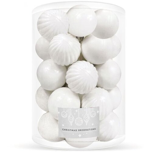  Set Božićnih kuglica bijele boje, 6 cm - 20 komada Cene