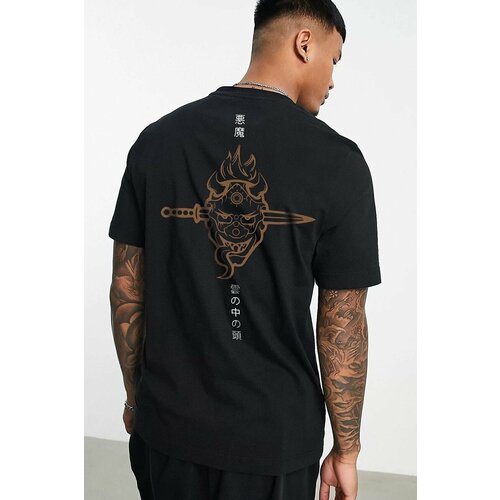 K&H TWENTY-ONE Black T-Shirt. Front And Back Skull Blade Printed Oversized T-shirt. Slike