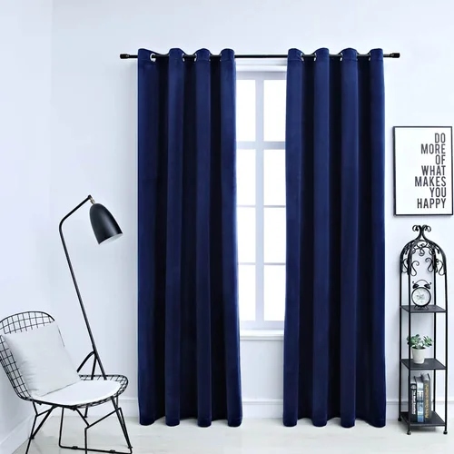 Furnova Zatemnitvene zavese z obročki 2 kosa žamet temno modre 140x225, (21918398)