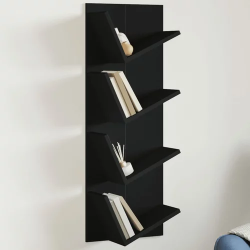  Zidne police za knjige s 4 razine crni 33 x 16 x 90 cm