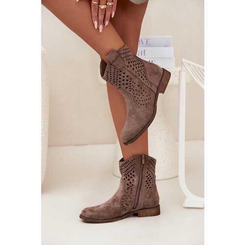 Boto Openwork Women&amp;#039;s Ankle Boots Flat Heel Dark Beige Amisna Slike