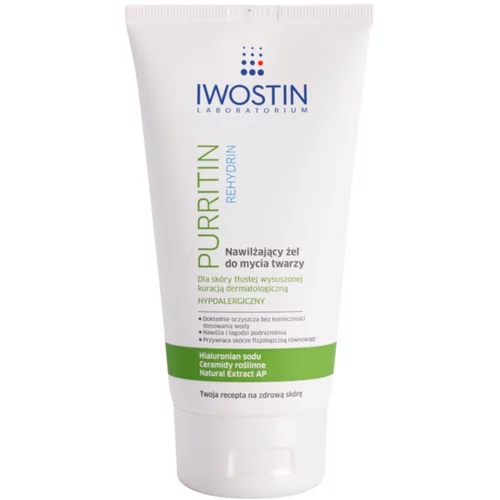Iwostin Purritin Rehydrin vlažilni gel za umivanje za izsušeno in razdraženo kožo zaradi zdravljenja aken 150 ml