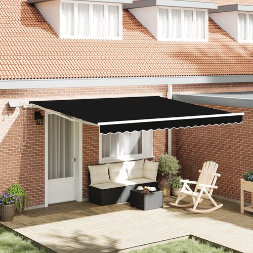 vidaXL Ročna Zložljiva Tenda z LED Črna 400x350 cm, Tenda Zamenjava Tkanine za okvir 4x3.5 m Črna Cene