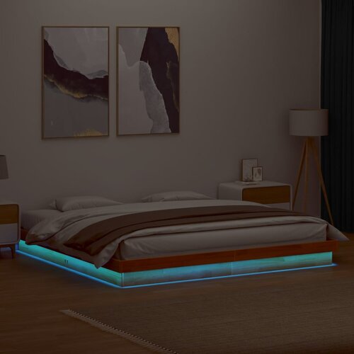 Furnova LED posteljni okvir voščeno rjav 200x200 cm trdna borovina, (21942486) Cene
