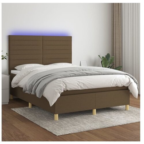 vidaXL Krevet box spring s madracem LED tamnosmeđi 140x190 cm tkanina Cene