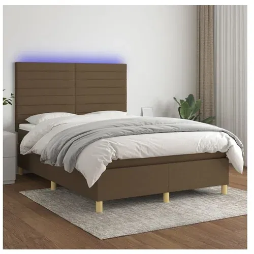 vidaXL Krevet box spring s madracem LED tamnosmeđi 140x190 cm tkanina