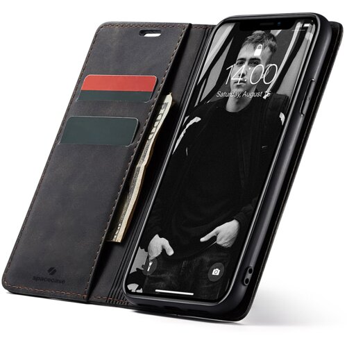 Spacecase OVITEK DENARNICA ZA IPHONE XR ČRNO USNJENO ZA TELEFON, (21963282) Cene