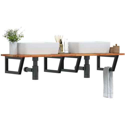  Zidna polica za Lavabo - Umivaonik od čelika i masivnog bagremovog drva - tamno smeđa i crna 120 x 50 x 2 cm 1 Trapez Cijene