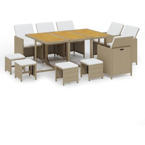  11-dijelni vrtni blagovaonski set od poliratana s jastucima bež 163 cm table length Slike