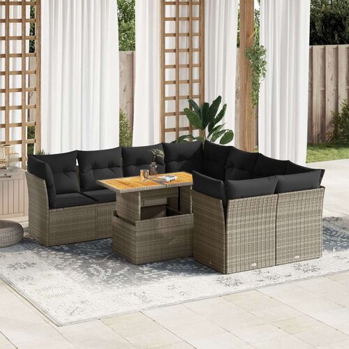 vidaXL 9-dijelni set vrtnih sofa od poliratana s jastucima sivi Cijene
