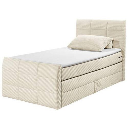 MID.YOU POSTELJA BOXSPRING 100 cm x 200 cm , tekstil, leseni material krem barve Slike