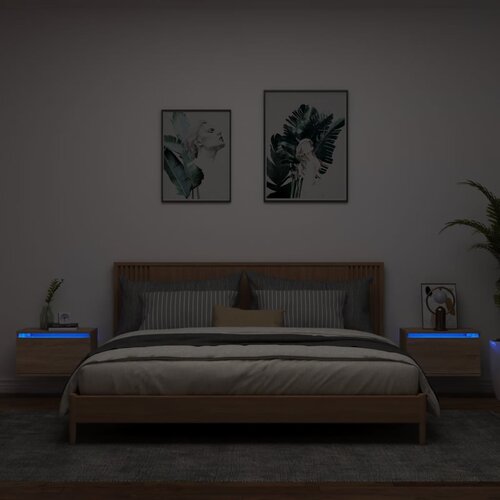  The Living Store Stenska nočna omarica z LED lučkami 2 kosa sonoma hrast - Stenska Nočna Omarica, (21444301) Cene