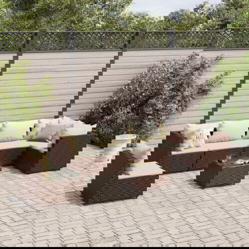 The Living Store Vrtna sedežna garnitura 7-delna z blazinami rjav poli ratan - Vrtna Sedežna Garnitura, (21625596) Cene