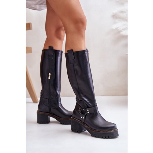 Lewski Shoes Leather Knee High Women's Boots Black Lewski 3432 Cene