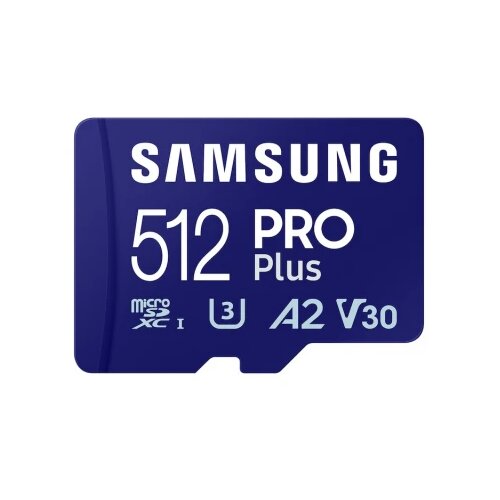Samsung MicroSD 512GB, PRO Plus, SDXC, UHS-I U3 V30 A2, Read up to 180MB/s, Write up to 130 MB/s, for 4K and FullHD video recording, w/SD adapter Cene