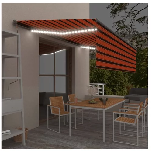 vidaXL Automatska tenda s roletom i senzorom LED 5x3m narančasto-smeđa