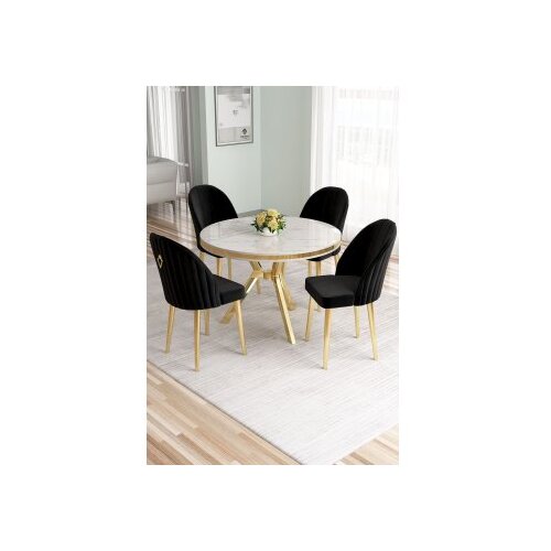 Hanah home Set trpezarijskog stola i stolica (5 delova) Mos White Marble Gold Black Cene