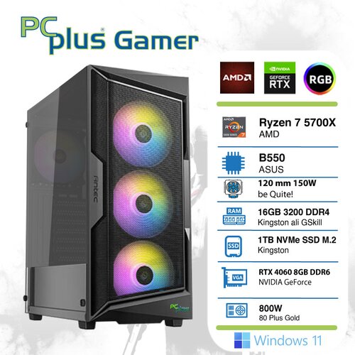 PCPLUS gamer ryzen 7 5700X 16GB 1TB nvme ssd geforce rtx 4060 8GB rgb windows 11 home gaming namizni računalnik Cene