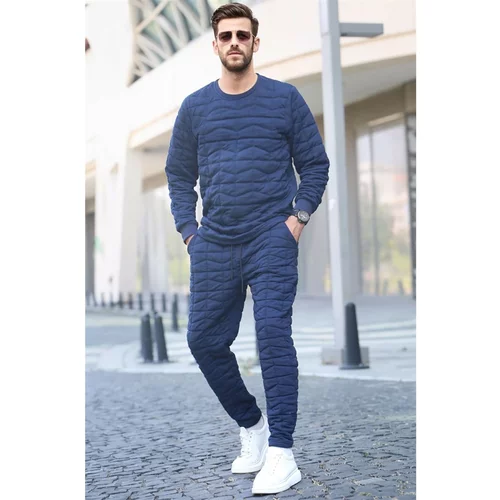Madmext Navy Blue Quilted Patterned Tracksuit Set 5907