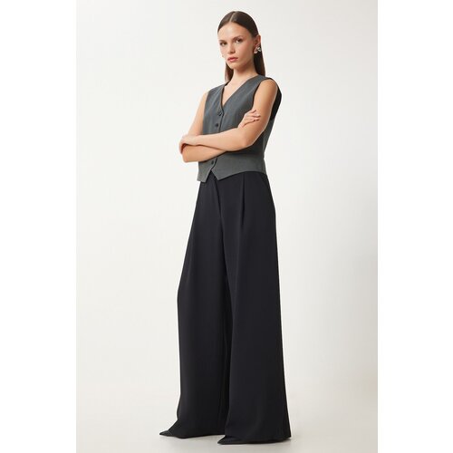 Happiness İstanbul Women's Black Pocketed Woven Palazzo Pants Slike