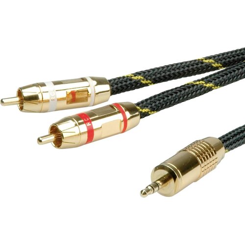 Roline 11.09.4279 klinker avdio priključni kabel [1x 3\,5 mm banana moški konektor - 2x moški cinch konektor] 10.00 m črna/zlata zaščiten, (20432173) Cene