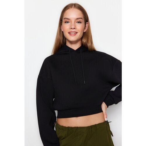 Trendyol Black Hooded Thick Crop Basic Knitted Sweatshirt Slike