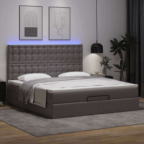 VidaXL Otomanski okvir kreveta s madracem sivi 180x200cm umjetna koža Slike