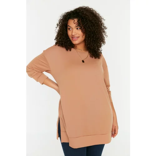 Trendyol Curve Plus Size Sweatshirt - Brown - Regular
