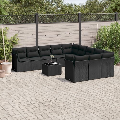 VidaXL 12-dijelni set vrtnih sofa od poliratana s jastucima crni Slike
