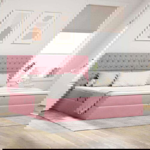  Krevet S LED lampica s uzglavljem Ružičasta 200 x 200 cm Baršun Cijene