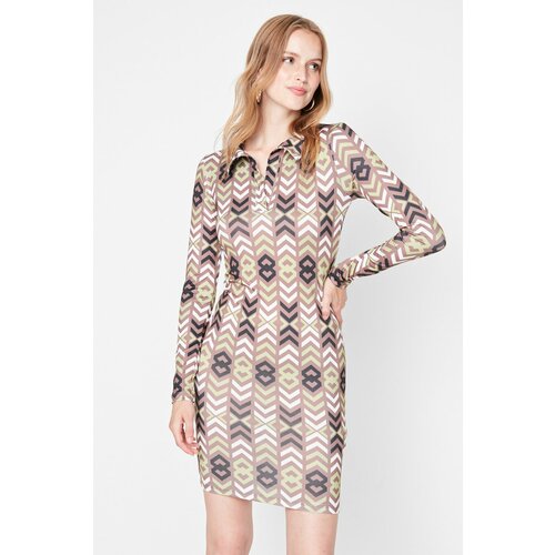 Trendyol Khaki Printed Scuba Knitted Dress Slike
