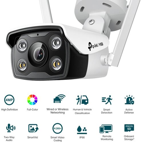 Tp-link VIGI C340-W Full color kamera 2K 4MP, H.265+, 4mm leća, RJ45, Night Vision, microSD, dvosmjerni detekcija pokreta, vodootporna IP66, VIGI app Cijene