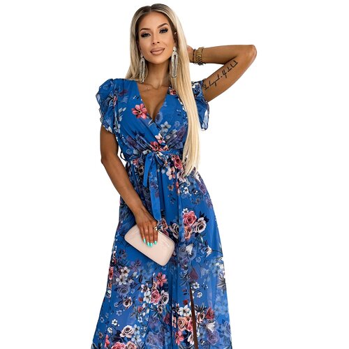 Numoco Long dress with neckline and short sleeves Cene