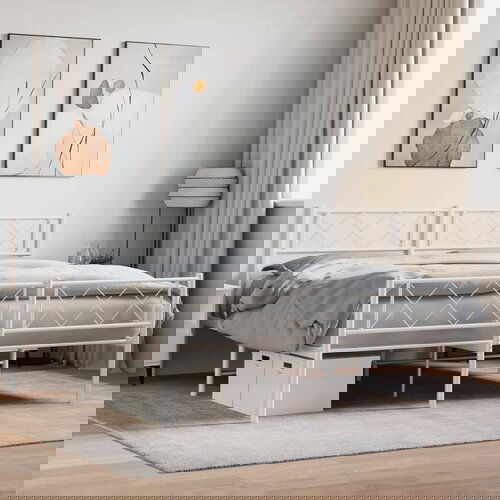 VidaXL Kovinski posteljni okvir z vzglavjem in vznožjem bel 135x190 cm Slike