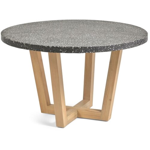 Kave Home temno siva vrtna miza s kamnito plo&amp;scaron;čo shanelle, &amp;oslash; 120 cm Slike